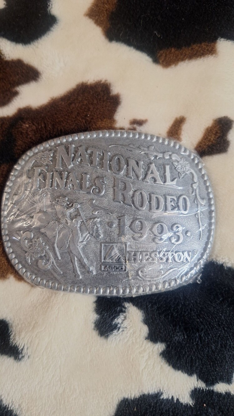 Hesston National Finals Rodeo 1993 Silver Tone Metal Vintage Belt Buckle